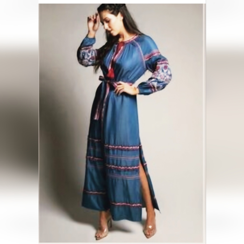 Fashion Nova Blue and Red Long Sleeve Dress